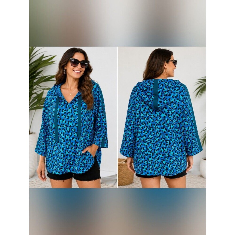 catalonia blue leopard print hooded cover up one size